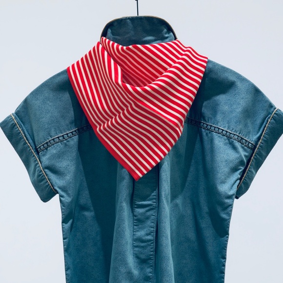 NWT SILKLETTE ‘Bonjour’ Red/White Stripes 100% Fine Silk Kerchief Scarf - Picture 5 of 9